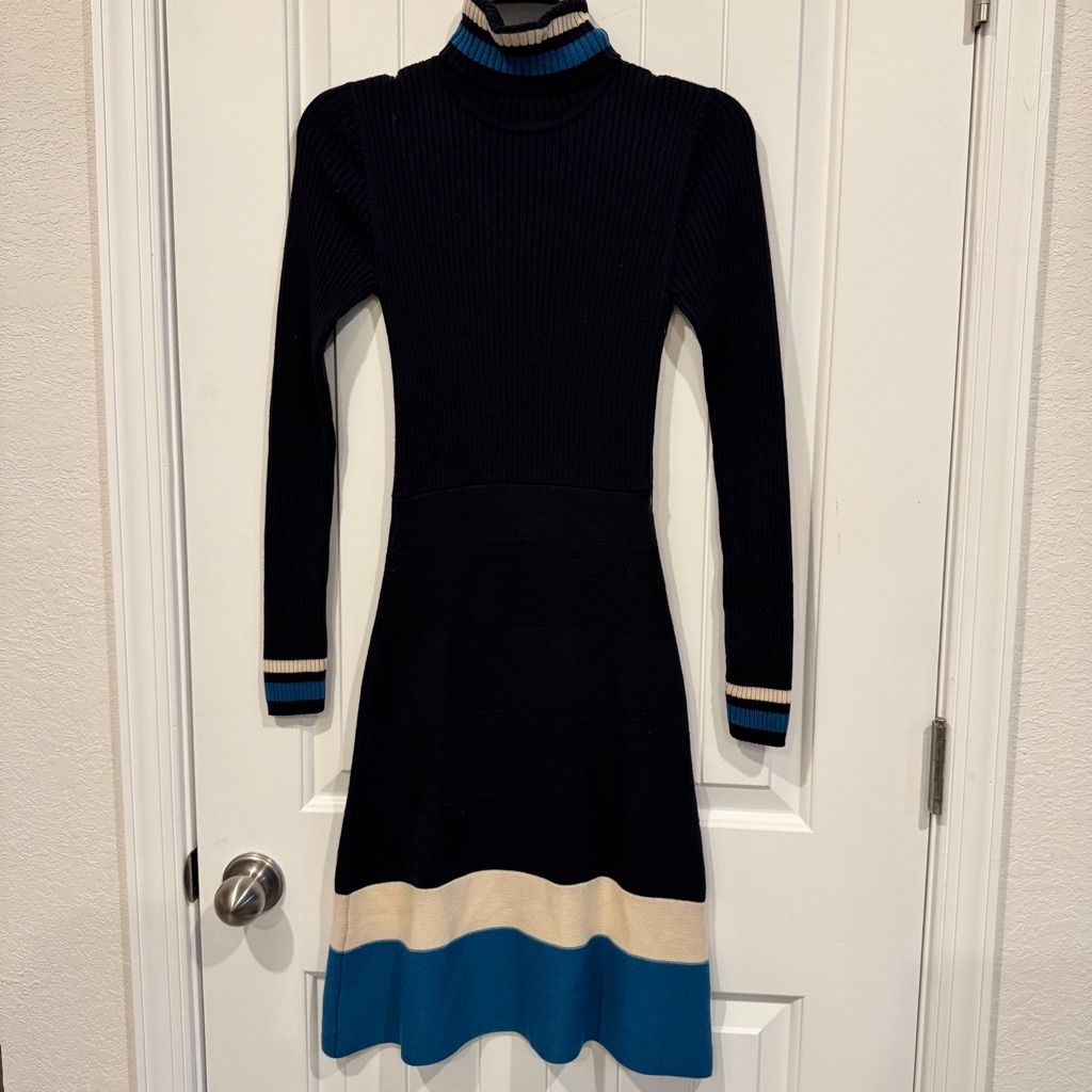 Tory Burch Sweater Navy Dress. Sz S 100% Wool